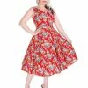 Hearts & Roses Costumes Rockabilly Red Floral Dress