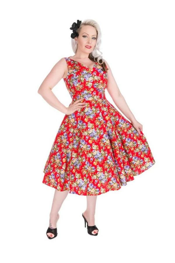 Hearts & Roses Costumes Rockabilly Red Floral Dress 3 Hearts & Roses Costumes Rockabilly Red Floral Dress
