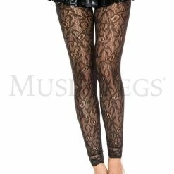 Music Legs Themes Footless Lace Tights (Black)