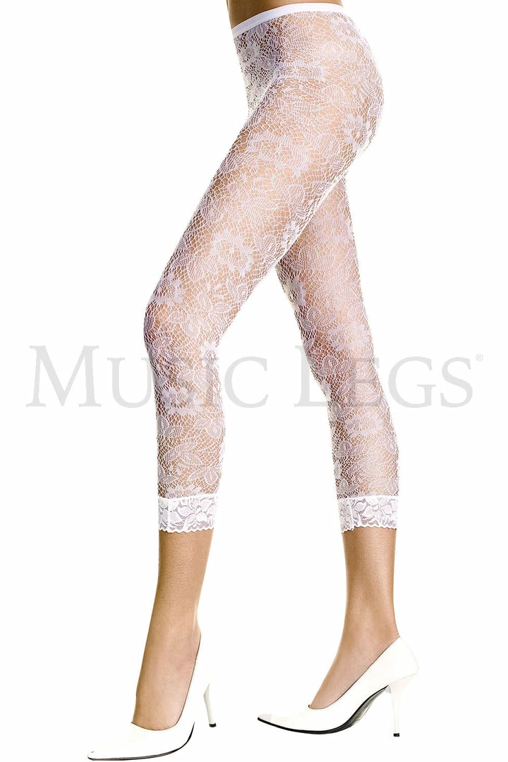 Music Legs Footless Floral Lace Tights (White) 3 Music Legs Footless Floral Lace Tights (White)