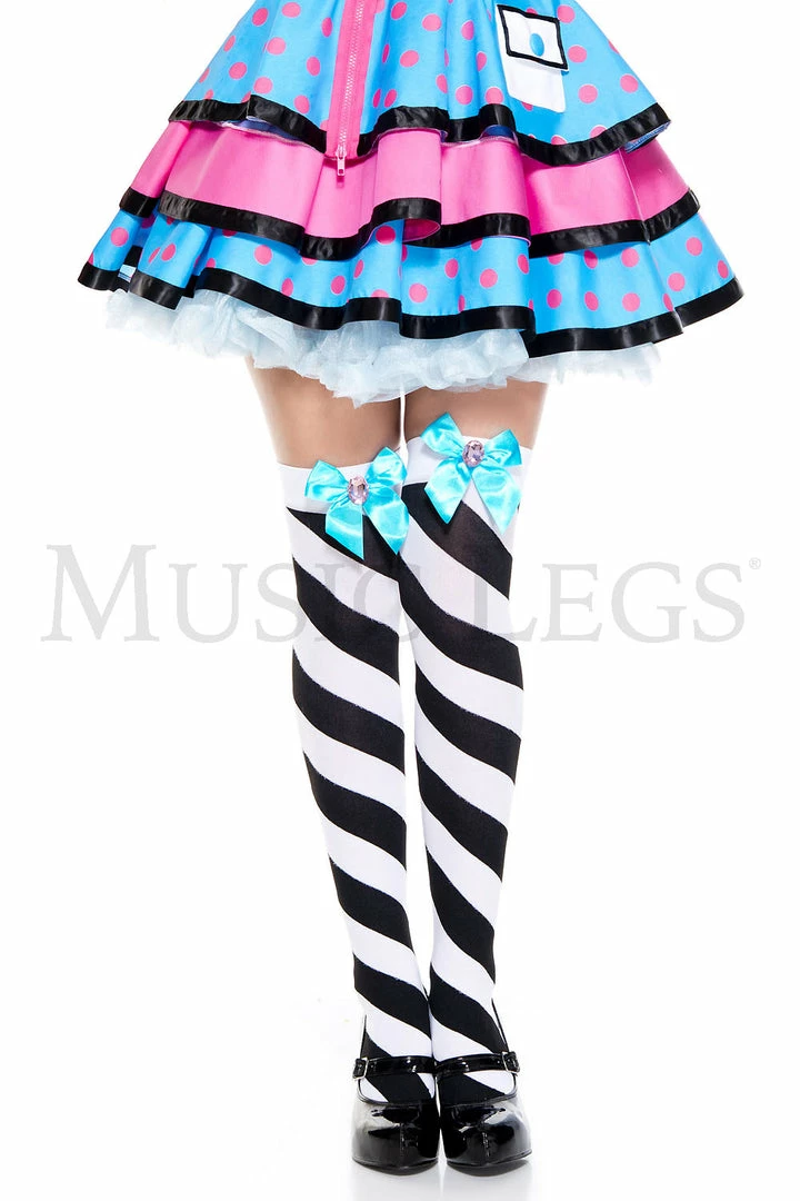 Music Legs Diagonal Striped Thigh Highs And Bow 3 Music Legs Diagonal Striped Thigh Highs And Bow