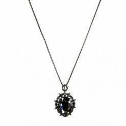 WF Imports Black Rhinestone Glass Necklace
