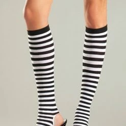 Be Wicked Footwear Striped Stirrup Knee Highs
