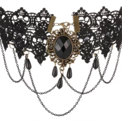 SAM Corporation Gothic Lace Choker With Stone Jewelry