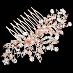 SAM Corporation Headbands Rose Gold Flower Leaf Crystal Comb