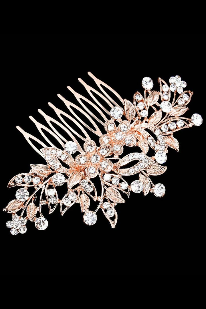 SAM Corporation Headbands Rose Gold Flower Leaf Crystal Comb 4 SAM Corporation Headbands Rose Gold Flower Leaf Crystal Comb