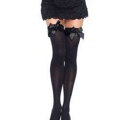 Leg Avenue Opaque Thigh Highs With Ruffle And Bow