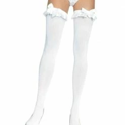 Leg Avenue Opaque Thigh Highs With Ruffle And Bow