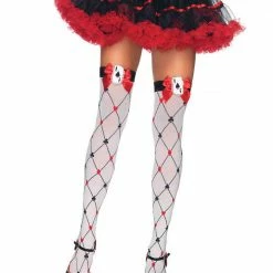 Leg Avenue Diamond Card Suit Thigh Highs With Bow
