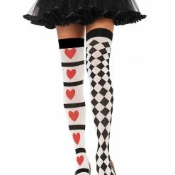 Leg Avenue Harlequin And Heart Thigh Highs