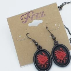 Fizz Jewelry Classic Halloween Red Rose Cameo Earrings