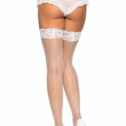 Leg Avenue Backseam Fishnet Thigh High With Stay-Up Lace Top